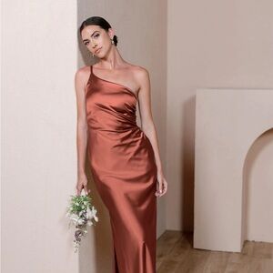 Brand new and never used Jade Satin Dress Size 2 Color: Cinnamon Rose 708